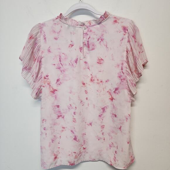 Nine West Pleated Ruffle Sleeve Blouse Size L Pink Chiffon Wearable Art Career - Picture 15 of 15